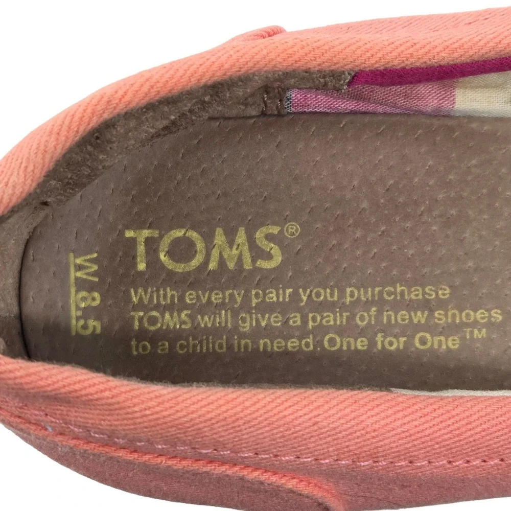 TOMS Coral Pink Canvas‎ Peep Toe 3 inch Wedge Espadrilles Shoes Womens 8.5